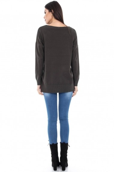 Bluza Roh Boutique Kaki accesorizata cu puf - BR1210 Kaki