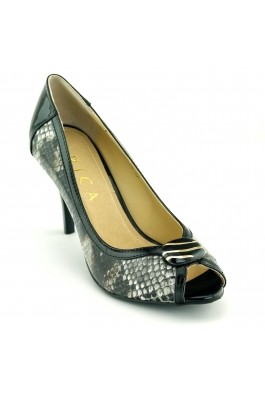 Pantofi de vara Epica negru cu gri, din piele naturala, cu toc de 8.5 cm