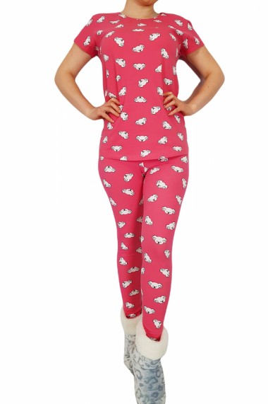 Pijama dama bumbac confortabila cu imprimeu Ursuleti Roz zmeuriu