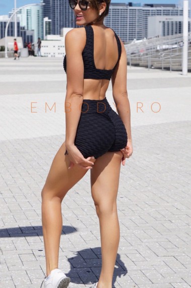 Colanti scurti fitness dama modelatori cu push-up talie inalta Negru