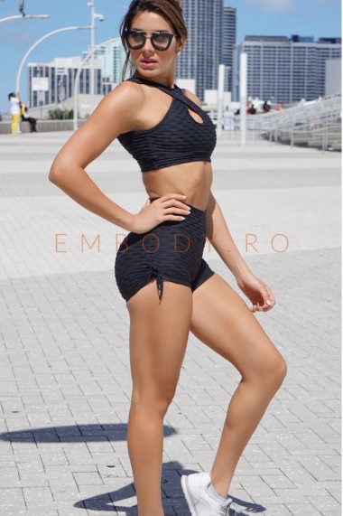 Colanti scurti fitness dama modelatori cu push-up talie inalta Negru