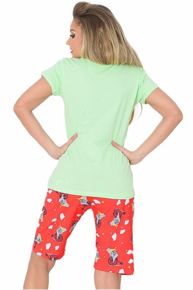 Pijama dama bumbac confortabila maneci scurte imprimeu Dream Verde
