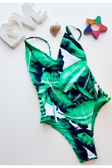 Costum de baie dama intreg imprimeu Tropical Verde