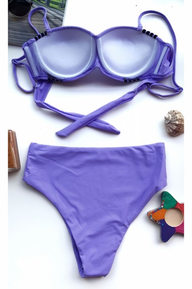 Costum de baie dama 2 piese Embody Miami sutien reglabil cu snur slip talie inalta Mov