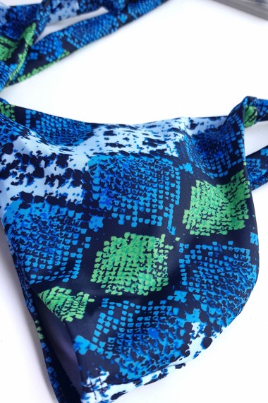 Costum de baie dama 2 piese sutien reglabil snur slip brazilian imprimeu Animal print-Crazy Snake Albastru