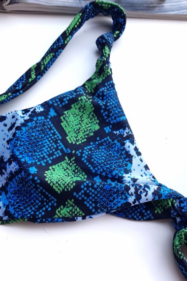 Costum de baie dama 2 piese sutien reglabil snur slip brazilian imprimeu Animal print-Crazy Snake Albastru
