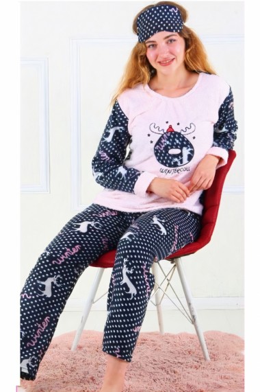 Pijama dama cocolino pufoasa cu imprimeu Winter Roz