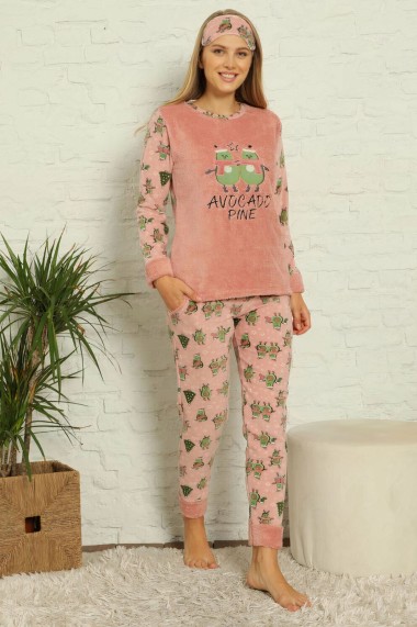 Pijama dama cocolino pufoasa cu imprimeu Avocado Corai