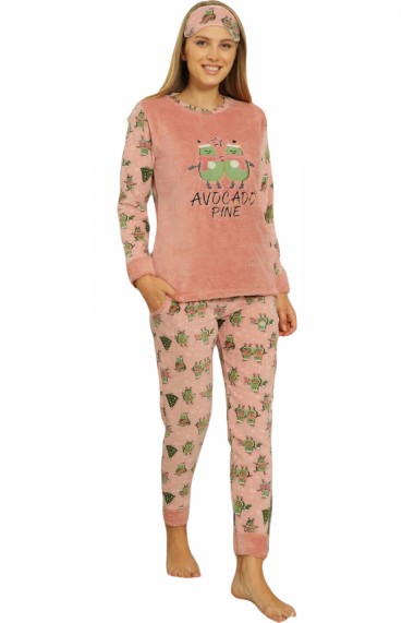 Pijama dama cocolino pufoasa cu imprimeu Avocado Corai