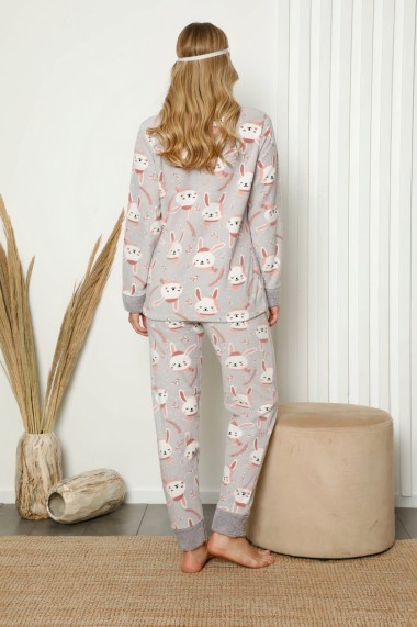 Pijama dama cocolino pufoasa cu imprimeu Iepuras Gri