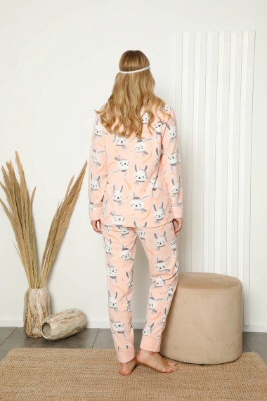 Pijama dama cocolino pufoasa cu imprimeu Iepuras Corai