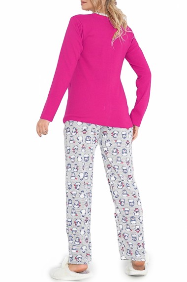 Pijama dama bumbac confortabila cu imprimeu Pinguini Roz