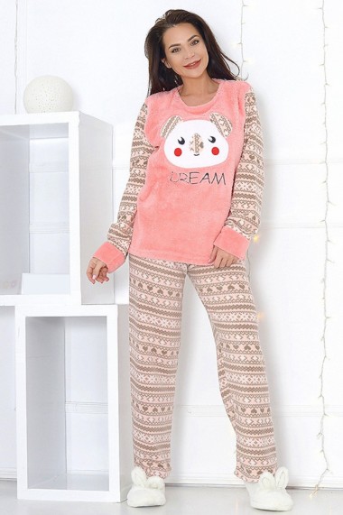 Pijama dama cocolino pufoasa cu imprimeu Dream Roz somon