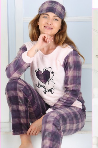 Pijama dama cocolino pufoasa cu imprimeu Love sweet mov