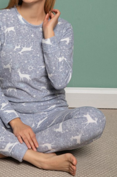 Pijama dama cocolino polar pufoasa cu imprimeu Reni Craciun