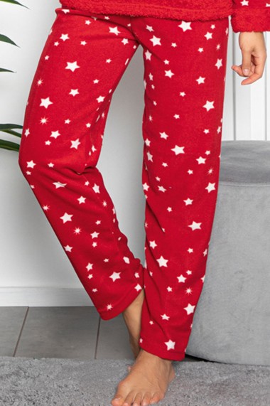 Pijama dama cocolino pufoasa cu imprimeu Pisicuta sleep rosu