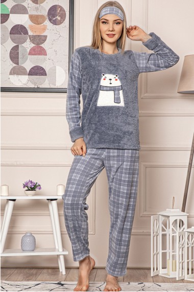 Pijama dama cocolino pufoasa cu imprimeu Urs polar-Craciun gri