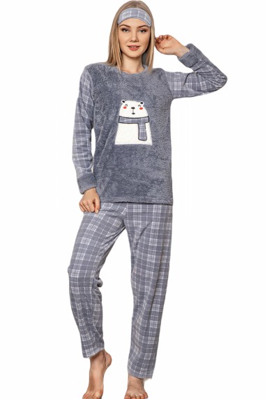 Pijama dama cocolino pufoasa cu imprimeu Urs polar-Craciun gri