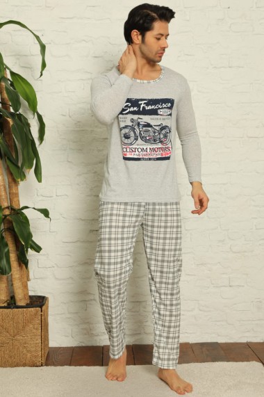 Pijama bumbac barbat cu maneci si pantaloni lungi model San Francisco gri