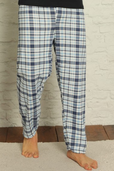 Pijama bumbac barbat cu maneci si pantaloni lungi imprimeu carouri bluemarin