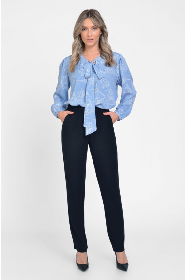 Bluza Dama cu Funda Ampla Bleu cu Imprimeu