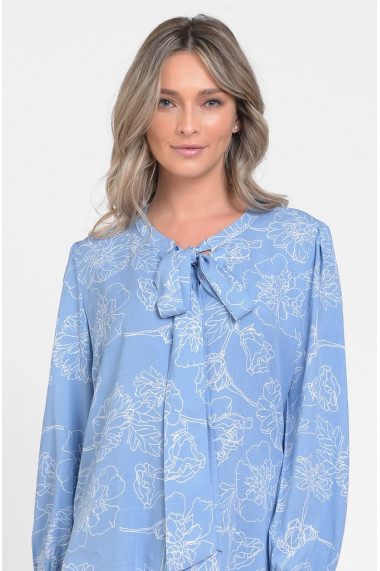 Bluza Dama cu Funda Ampla Bleu cu Imprimeu