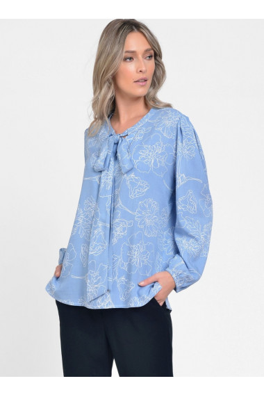 Bluza Dama cu Funda Ampla Bleu cu Imprimeu