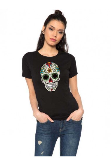 Tricou dama negru - Sugar Skull Colorful