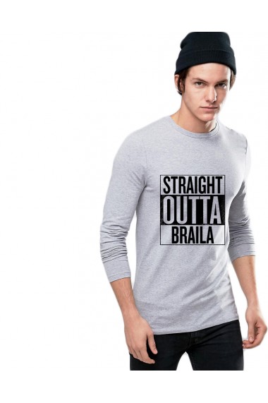Bluza barbati gri cu text negru - Straight Outta Braila