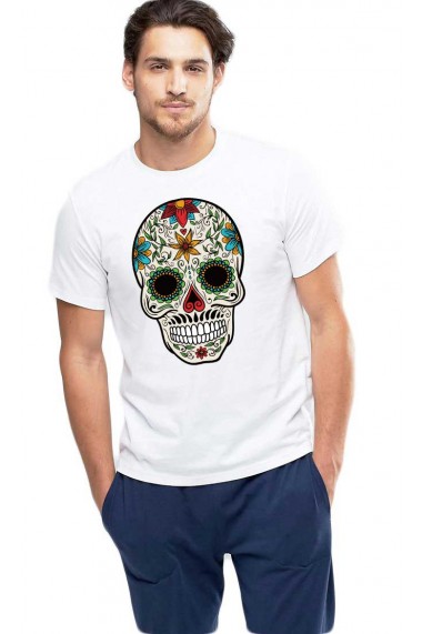 Tricou barbati alb - Sugar Skull Colorful