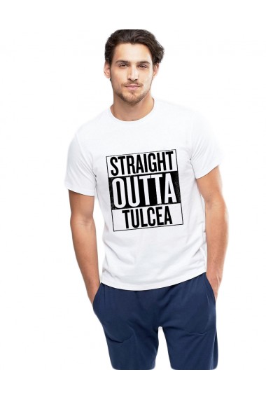 Tricou alb barbati - Straight Outta Tulcea