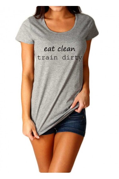 Tricou dama gri - Eat Clean Train Dirty