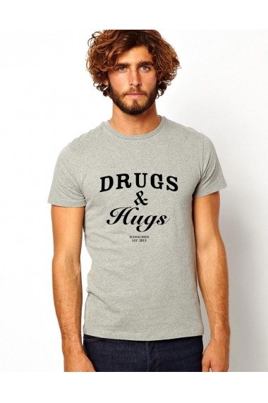 Tricou barbati gri Drugs & Hugs