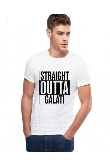Tricou alb barbati - Straight Outta Galati