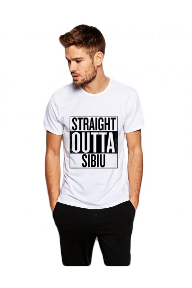 Tricou alb barbati - Straight Outta Sibiu