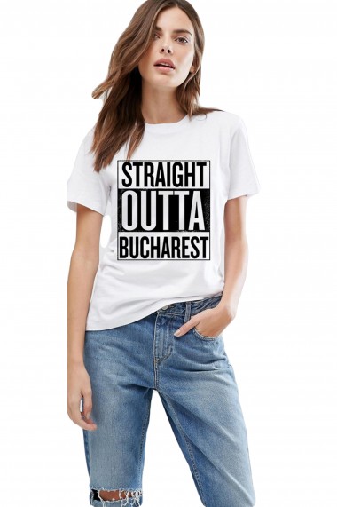 Tricou dama alb - Straight Outta Bucuresti