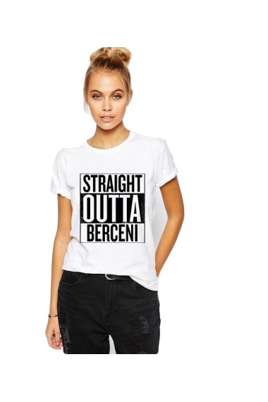 Tricou dama alb - Straight Outta Berceni