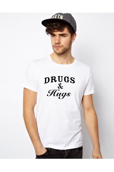 Tricou alb barbati Drugs & Hugs