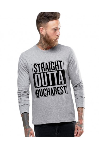 Bluza barbati gri cu text negru - Straight Outta Bucuresti