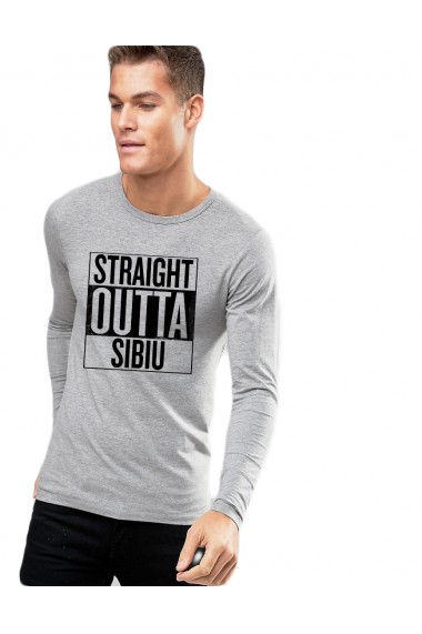 Bluza barbati gri cu text negru - Straight Outta Sibiu