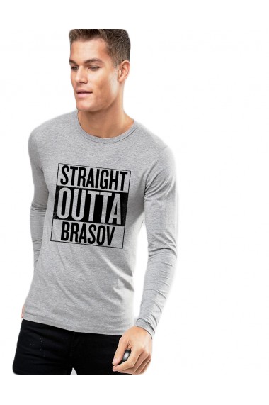 Bluza barbati gri cu text negru - Straight Outta Brasov