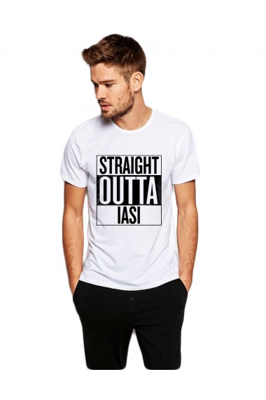 Tricou alb barbati - Straight Outta Iasi