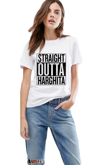 Tricou dama alb - Straight Outta Harghita