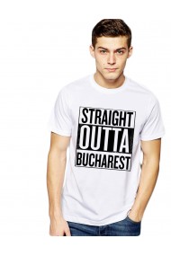 Tricou alb barbati - Straight Outta Bucuresti