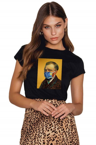 Tricou dama negru - Van Gogh in Pandemie