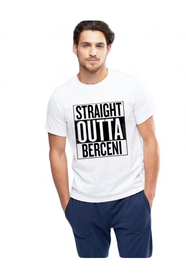 Tricou alb barbati - Straight Outta Berceni