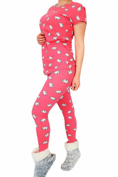 Pijama dama bumbac confortabila cu imprimeu Ursuleti Roz zmeuriu