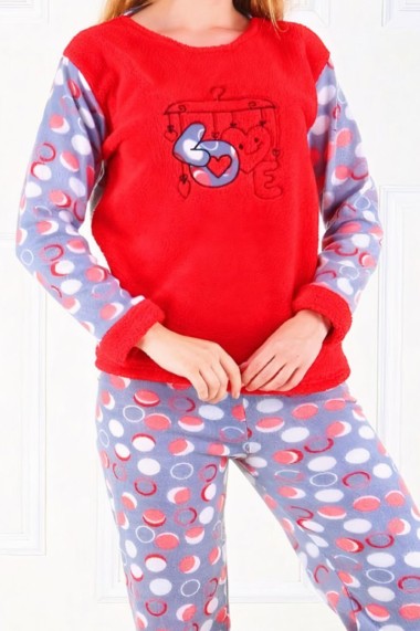 Pijama dama cocolino pufoasa cu imprimeu Love Rosu