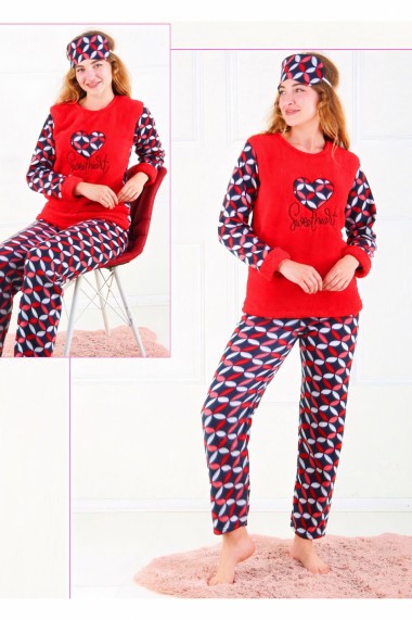 Pijama dama cocolino pufoasa cu imprimeu Sweet Rosu