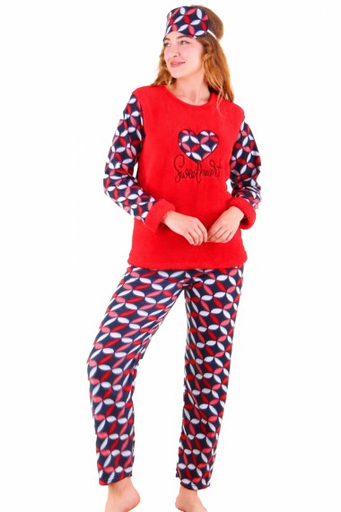 Pijama dama cocolino pufoasa cu imprimeu Sweet Rosu